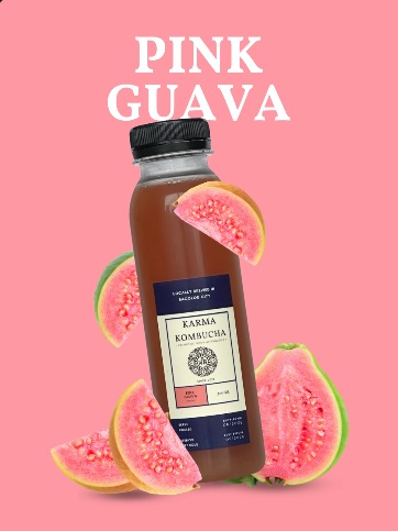 Karma Kombucha Pink Guava bottle with fruit